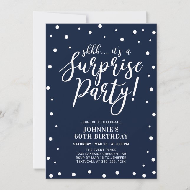 Invitación Armada y blanco | Surprise Adulthday Party (Anverso)