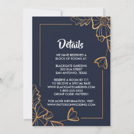 Invitación Armada y cubierta floral dorada