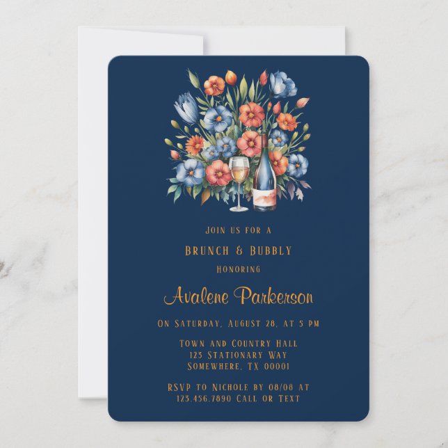 Invitación Armada y Naranja Peony Brunch & Bubbly (Anverso)