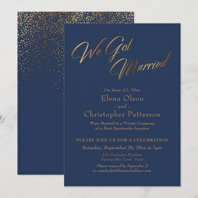 Invitación Armada y Oro Conseguimos La Recepción De Confetti  (Anverso / Reverso)