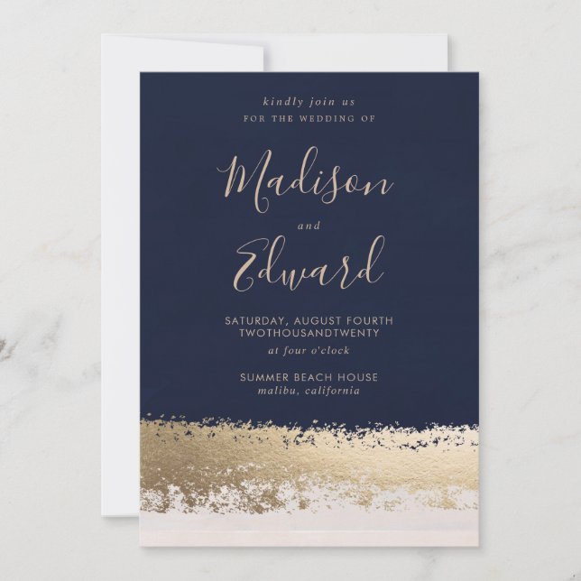 Invitación Armada y Relieve metalizado dorado, matrimonio ele (Anverso)