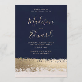 Invitación Armada y Relieve metalizado dorado, matrimonio ele