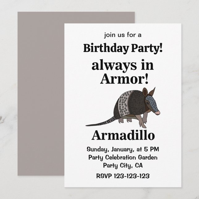 Invitación Armadillo Animal Funny Birthday Party (Anverso / Reverso)