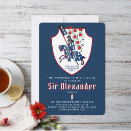 Invitación Armadura medieval azul blanca roja Caballero en ca