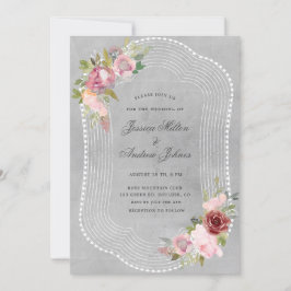 Invitación armazón rústico boda floral de color burdeos rosa
