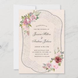 Invitación armazón rústico boda floral de color burdeos rosa