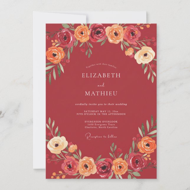 Invitación Armonía de Boda Flor de Borgoña (Anverso)