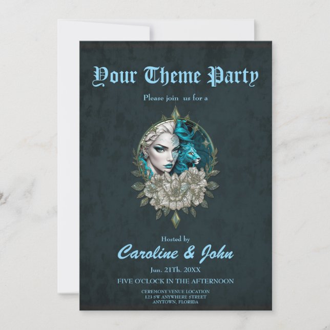 Invitación Armonía de los elementos, la mujer con león. (Anverso)