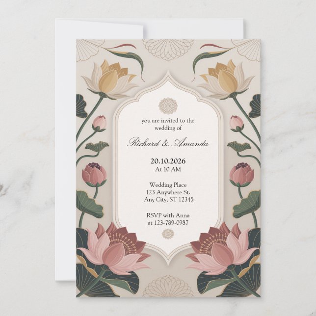 Invitación Armonía de Loto Elegante (Anverso)