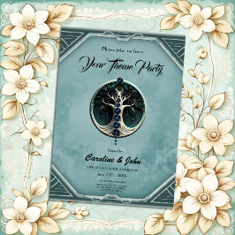 Invitación Armonía en el verde azulado árbol místico de la vi