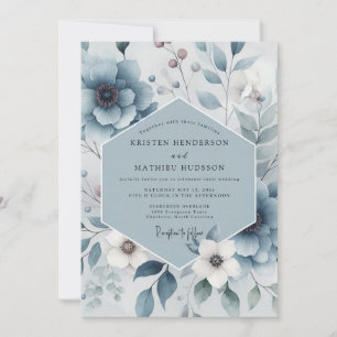 Invitación Armonía Floral Azul Pizarra para Bodas