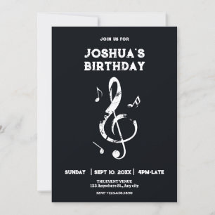 Invitación Armonía musical cumpleaños blanco y negro