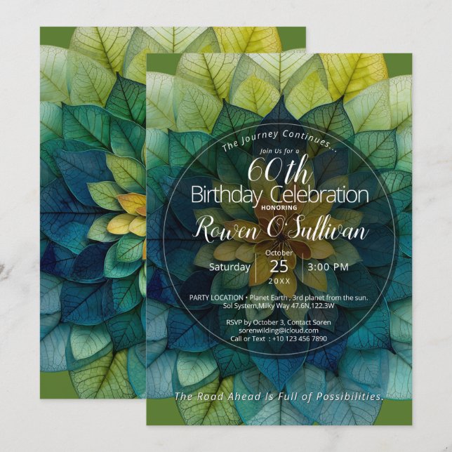 Invitación Armonía Verde | Mandala de Hojas (Anverso / Reverso)
