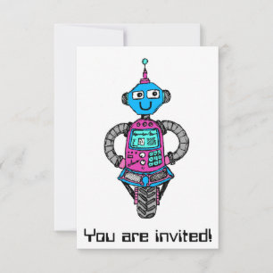Invitación Arnie Robot: rosa y azul