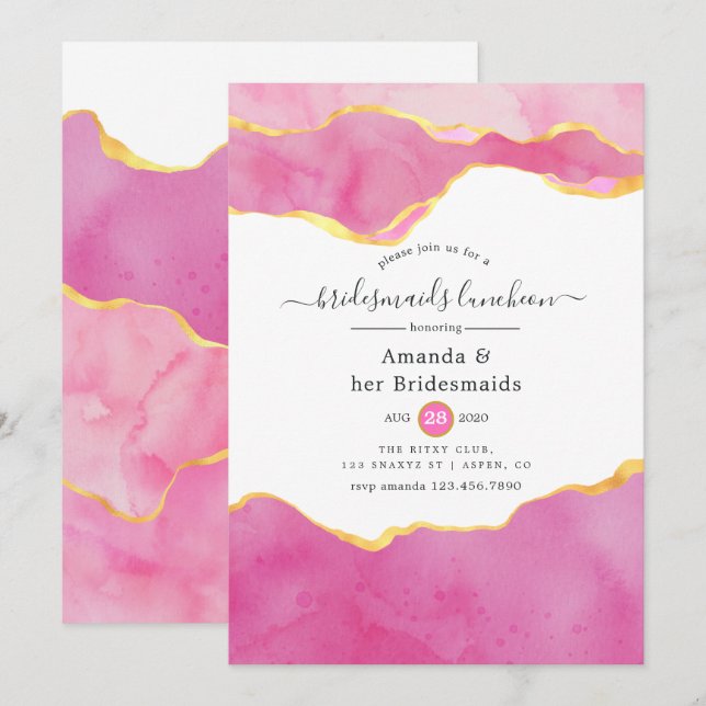 Invitación Aroma rosa y oro damas de honor almuerzo (Anverso / Reverso)
