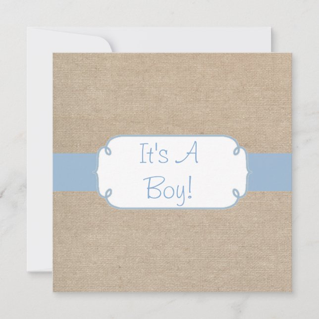 Invitación Arpillera azul clara y beige Baby Shower del país (Anverso)