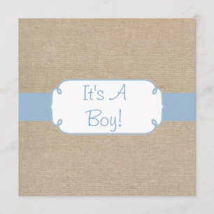 Invitación Arpillera azul clara y beige Baby Shower del país