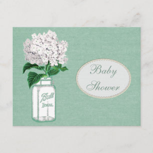 Invitación Arpillera de la verde menta, tarro y Hydrangea
