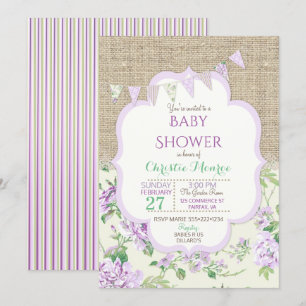 Invitación Arpillera elegante del cordón de la lavanda del