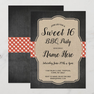 Invitación Arpillera roja de la guinga del Bbq de la fiesta
