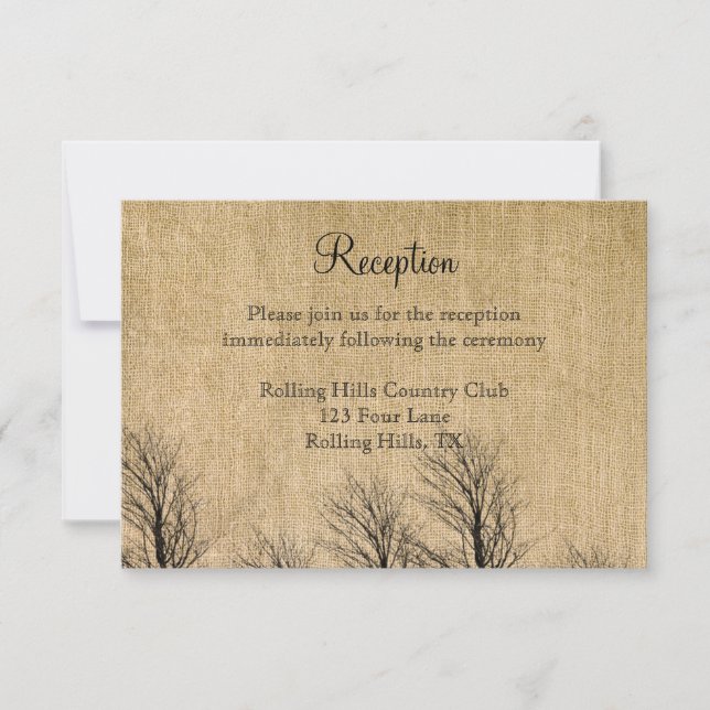 Invitación Arpillera y Abedul Recepción de Boda de Lujo (Anverso)