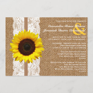 Invitación Arpillera y cordón rústicos con la boda del