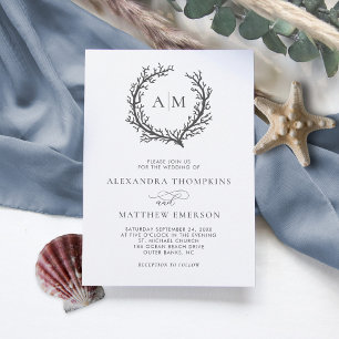 Invitación Arrecife de coral Boda mínimo náutico gris oscuro