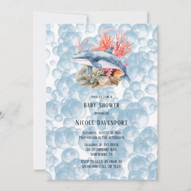 Invitación Arrecife de coral de ballena azul burbuja niño Bab (Anverso)