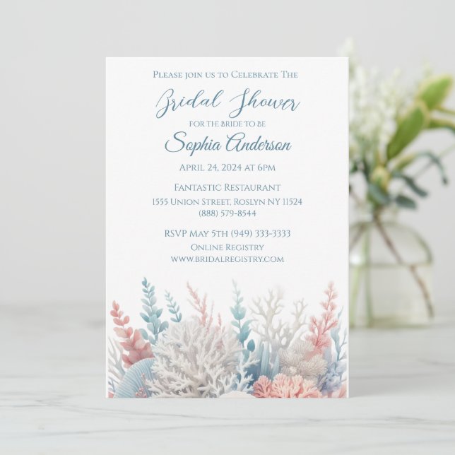 Invitación Arrecife de coral Pastel- Ducha de novia- (Anverso de pie)