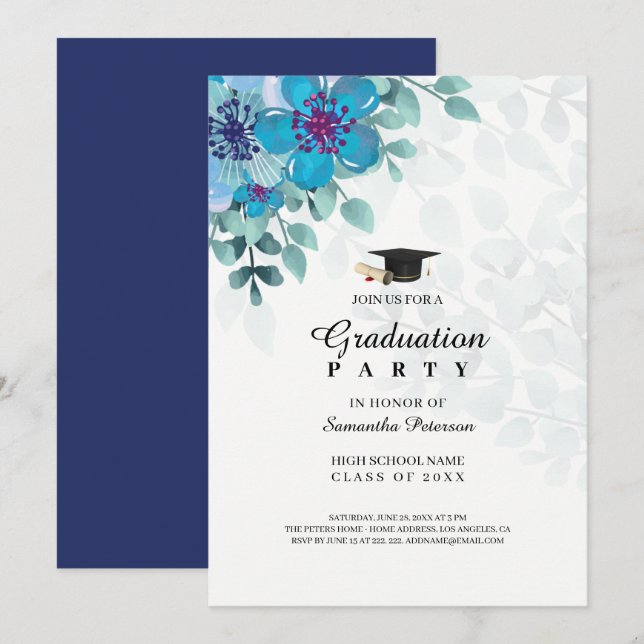 Invitación Arreglo azul (Anverso / Reverso)