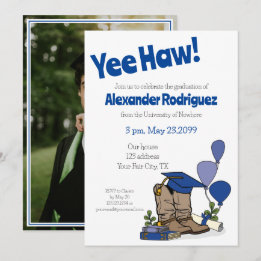Invitación Arreglo de arranque de capucha azul de graduación