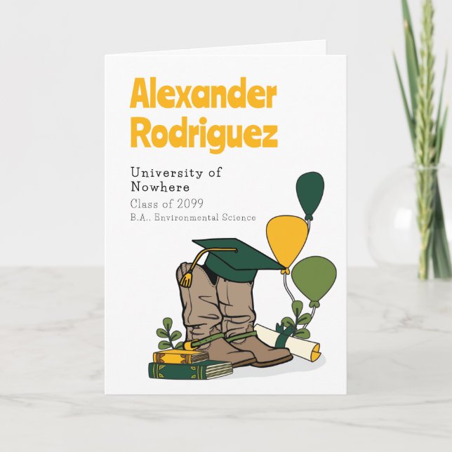 Invitación Arreglo de arranque de Cowboy con gota verde/dorad (Anverso)