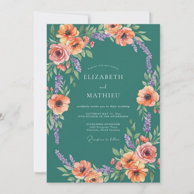 Invitación Arreglo de Boda de Flor de Té (Anverso)