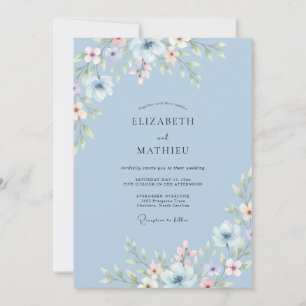 Invitación Arreglo de Floración Azul Cielo Boda
