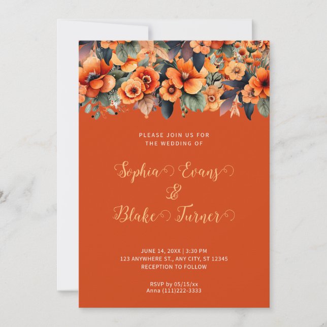 Invitación Arreglo de flores silvestres naranjas Boda naranja (Anverso)