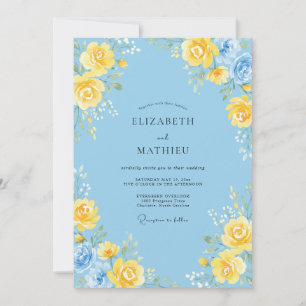 Invitación Arreglo Floral Azul Cielo Boda
