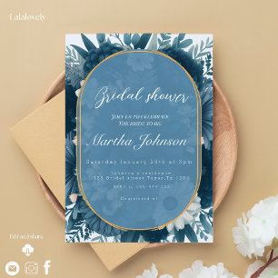 Invitación Arreglo floral azul de la marina Ducha de novia