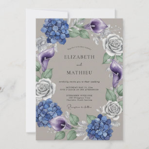 Invitación Arreglo Floral Azul Lujoso para Boda