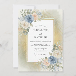 Invitación Arreglo Floral Azul Polvoriento para Boda