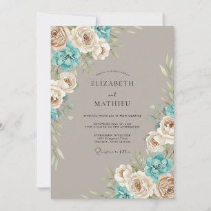 Invitación Arreglo Floral Azul Taupe para Boda