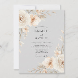 Invitación Arreglo Floral Beige para Boda