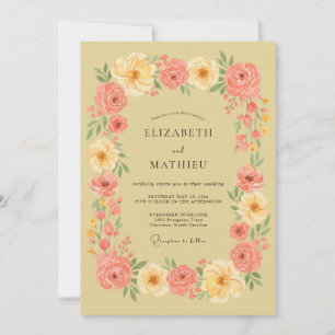 Invitación Arreglo Floral Coral Blush Boda