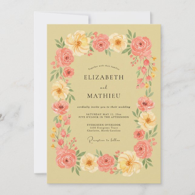 Invitación Arreglo Floral Coral Blush Boda (Anverso)