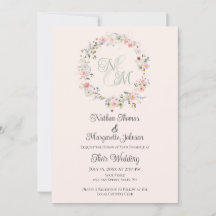Arreglo Floral de Acuarela con Monograma para Boda