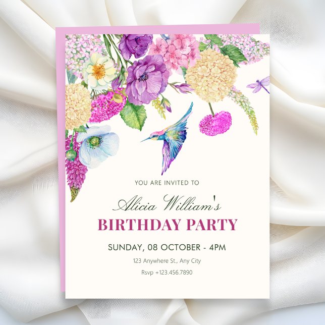 Invitación Arreglo floral de acuarela cumpleaños (Subido por el creador)