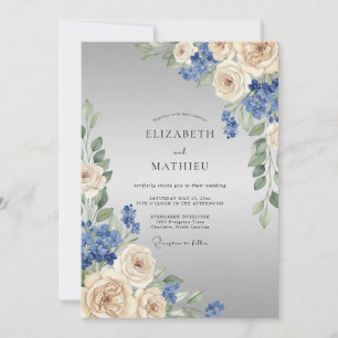 Invitación Arreglo Floral de Boda en Crema Azul