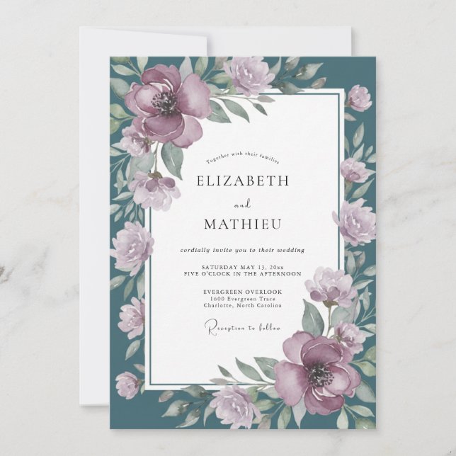 Invitación Arreglo Floral de Bodas en Malva (Anverso)