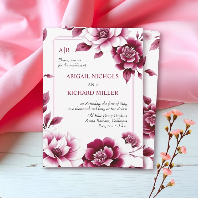 Invitación Arreglo floral de Borgoña, boda fronterizo triple (Subido por el creador)