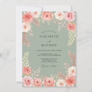 Invitación Arreglo Floral de Coral Romance Boda