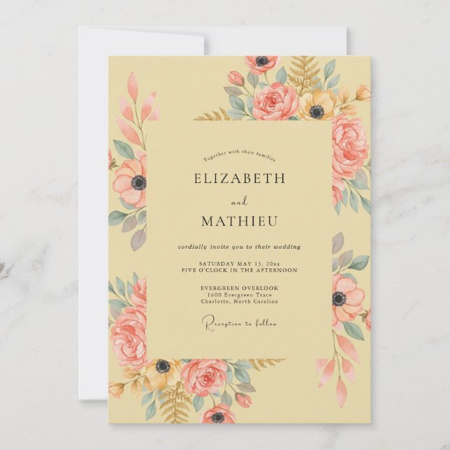 Invitación Arreglo Floral de Melocotón para Boda (Anverso)